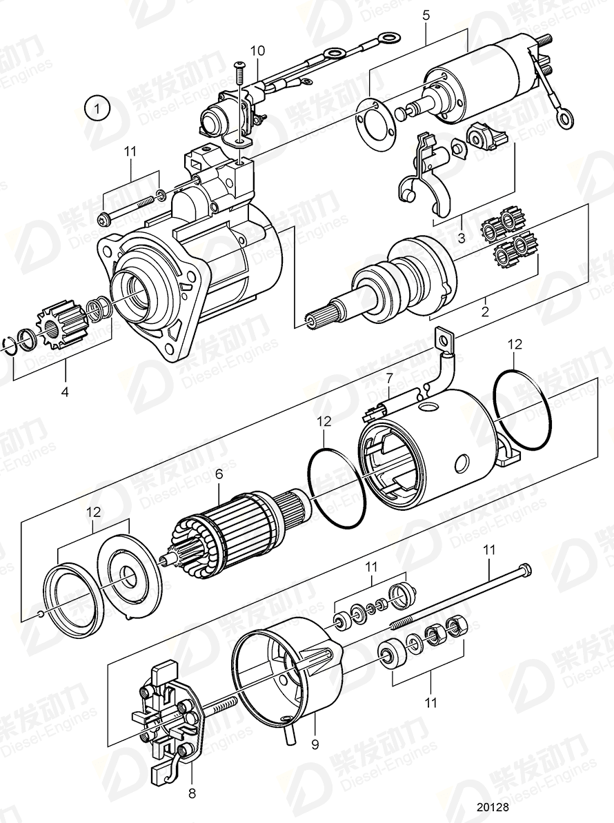 VOLVO Starter motor, exch 3803838 Drawing